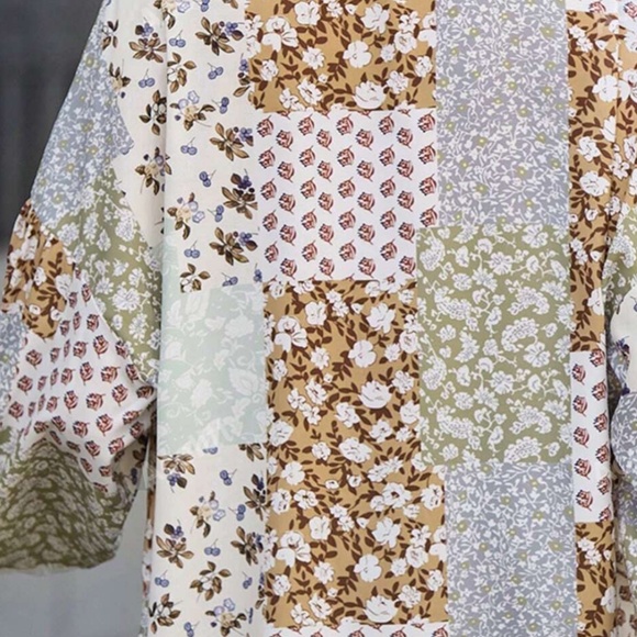 Boho Floral Print Button Down oversized Blouse - Picture 5 of 7